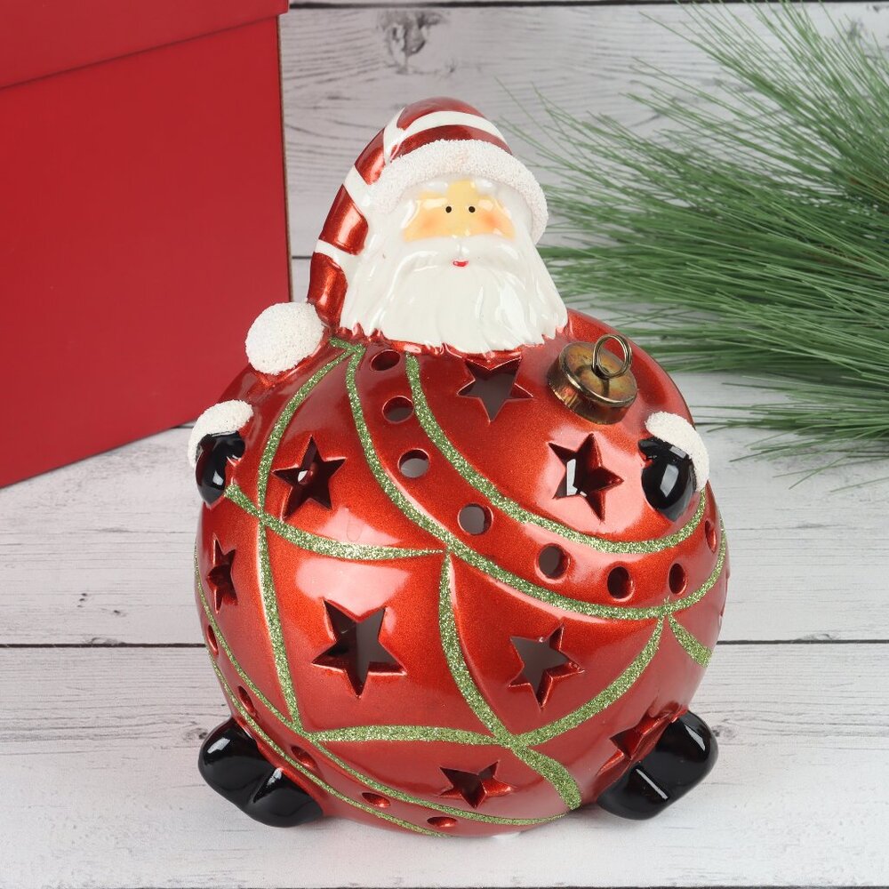 QVC Home Reflections Ceramic LED, Santa Luminary With Flameless Color Changing.